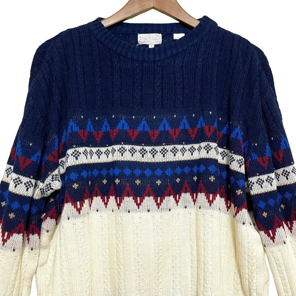 Vintage Rob Winter Fair Isle Cable Knit Nordic Ski Lodge Sweater Size Large - Picture 3 of 5